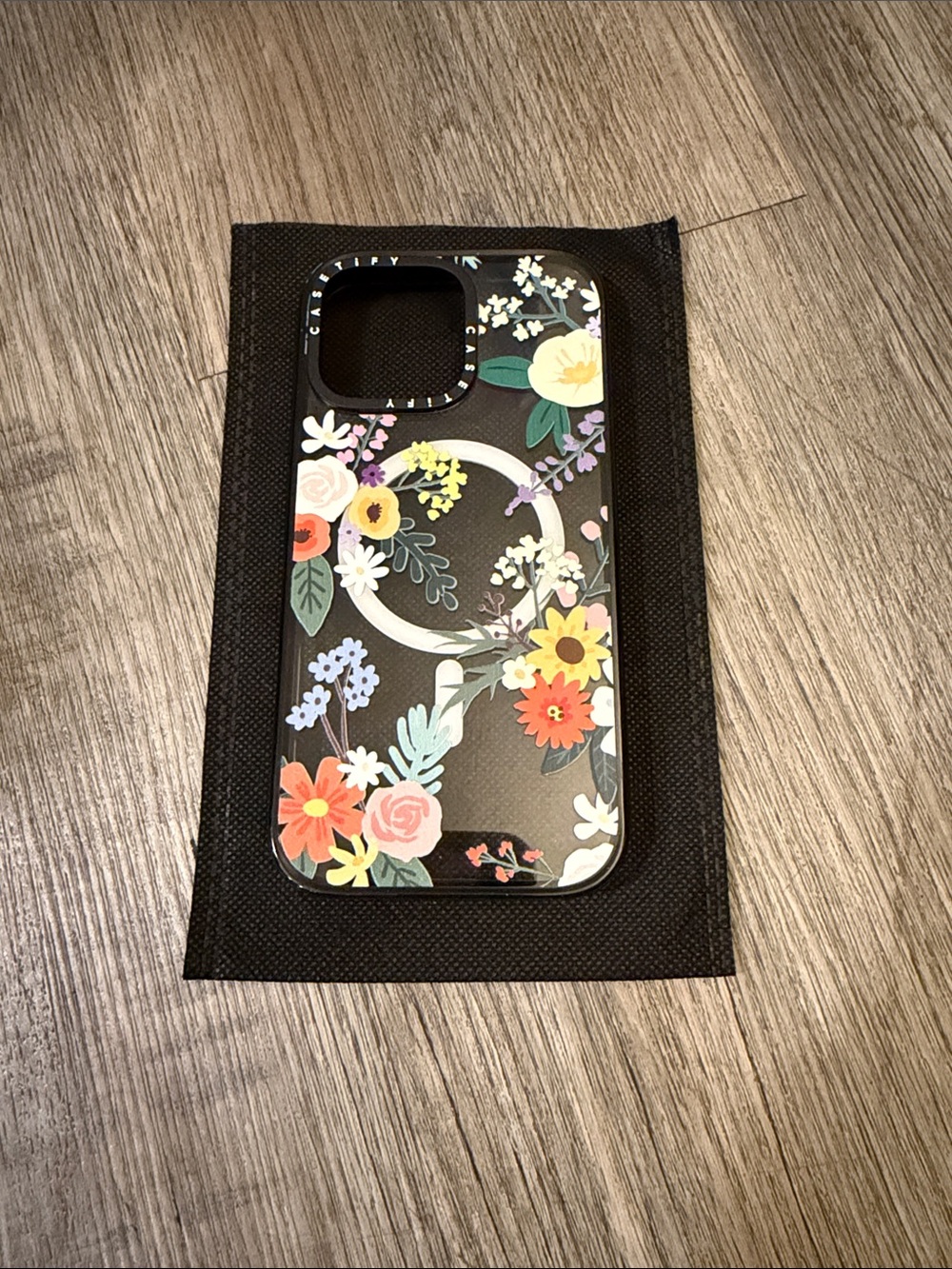 Casetify Black Floral Phone Case with Magnetic Ring